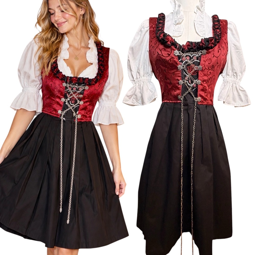 Dirndl Oktoberfest Dress Set Red Black White Size 44 NWT